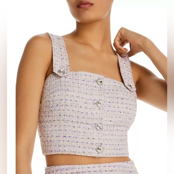 NEW w/Tags AQUA Lavender Tweed Crop Top 100% Bloomingdale's Exclusive Size L - Picture 1 of 11